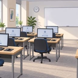 Un'aula informatica di un CPIA preparata per il test di conoscenza della lingua italiana A2